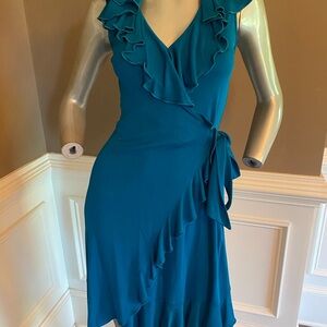 NWT Diane Von Furstenberg Blue Asymmetrical Ruffle Wrap Dress